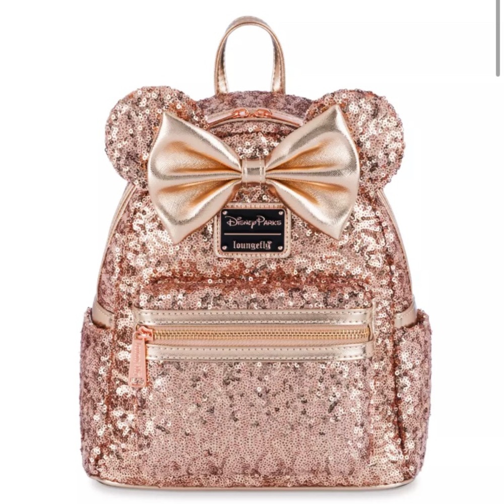 Loungefly Disney Parks Minnie Mouse Sequin Mini Backpack – Rose Gold